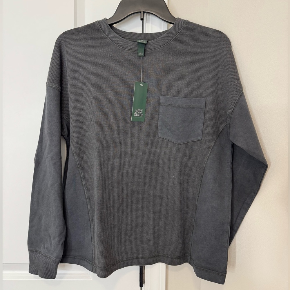 Wild Fable Dark Grey Textured Long Sleeve Crew Neck Basic T-Shirt Size S